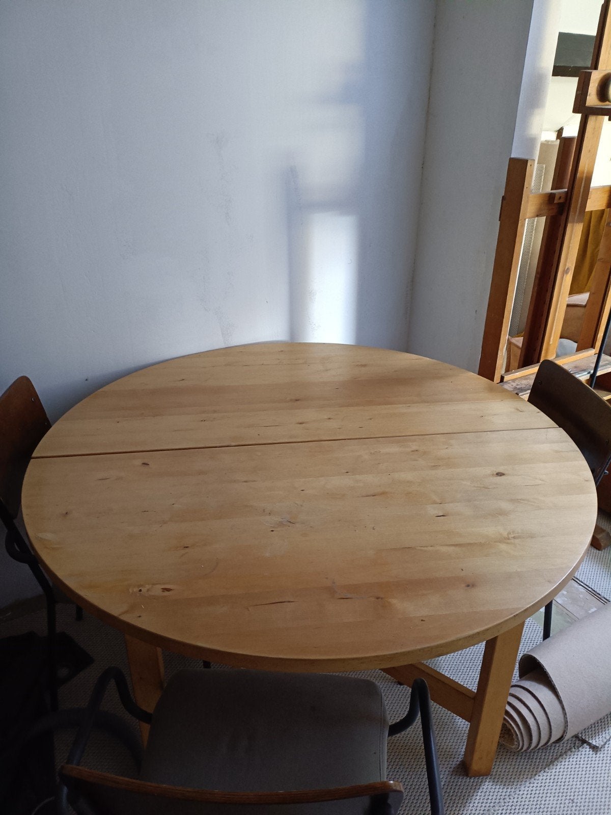 grenen ronde uitschuiftafel, Ophalen, Gebruikt, Rond, 100 tot 150 cm