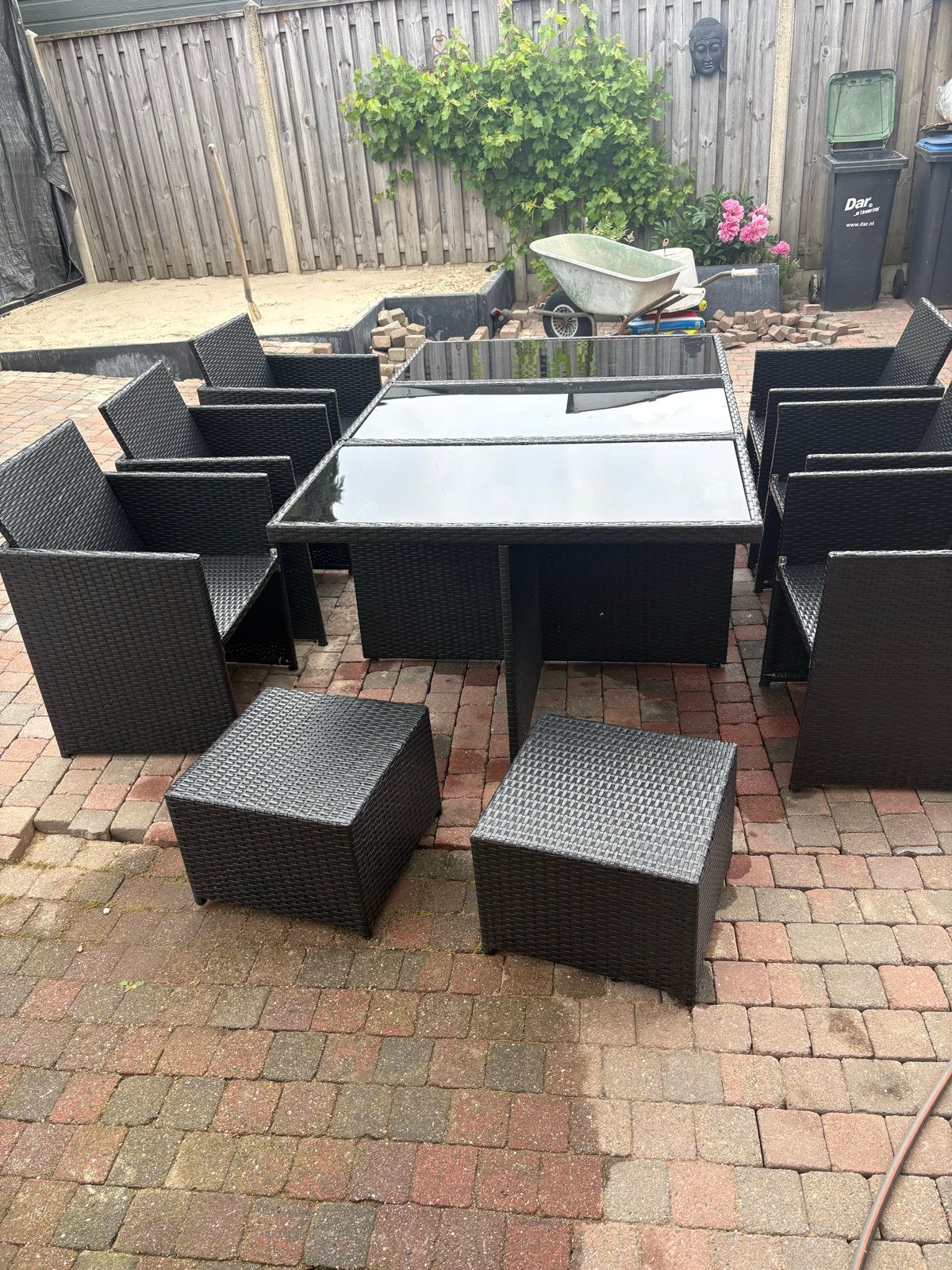 Complete Wicker Tuinset met 6 Stoelen en Tafel, Ophalen, Gebruikt, Eettafel, 6 zitplaatsen