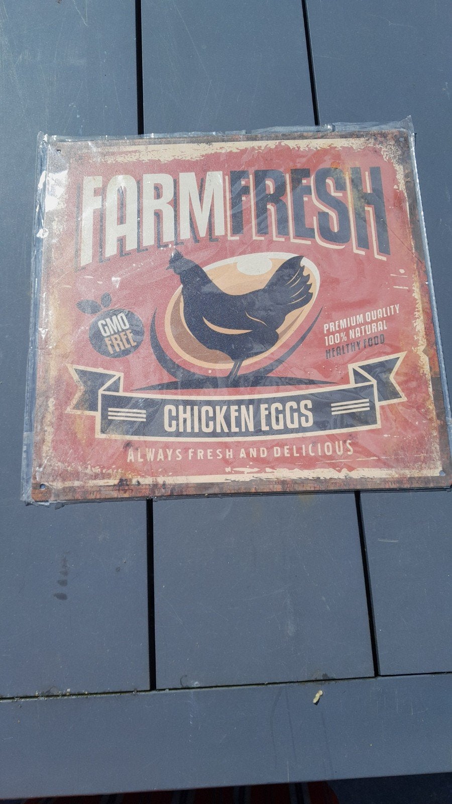 Vintage 'Farm Fresh Chicken Eggs' Reclamebord, Huis en Inrichting, Metaal, Nieuw, Ophalen of Verzenden, Reclamebord