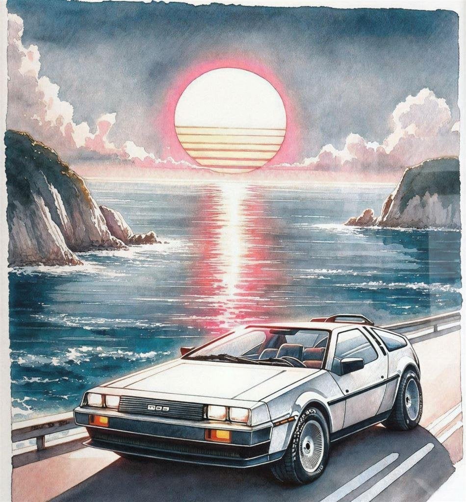 [Poster in Frame] Delorean Outrun Synthwave Vaporwave 80s, Verzenden, Nieuw, Poster