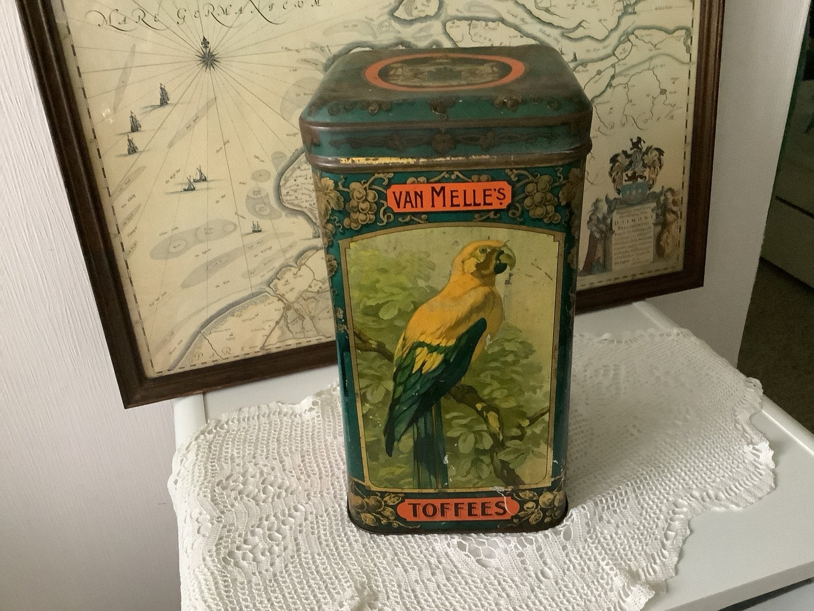 Antieke Van Melle's Toffee Blik met Vogelafbeeldingen, Ophalen of Verzenden