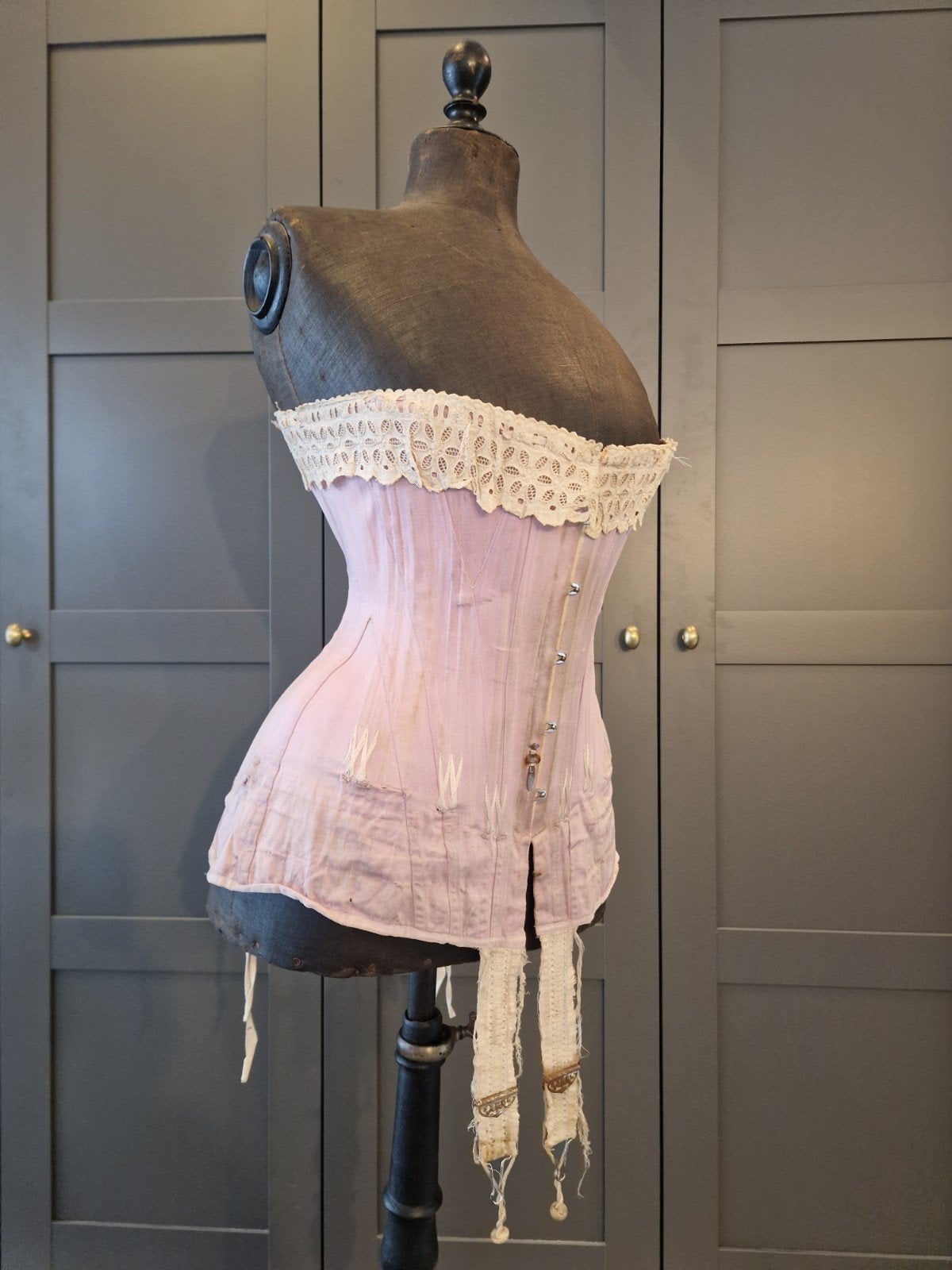 Antiek Roze Corset met Kant - Victoriaanse Stijl, Ophalen, Dames, Onbekend/Vintage