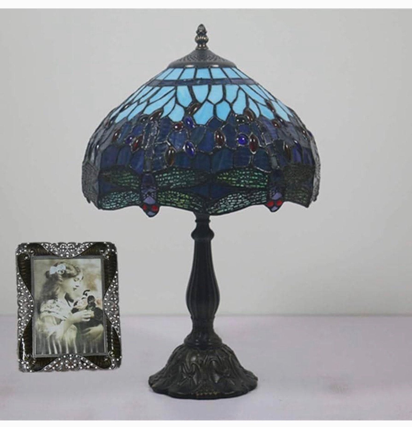 Tiffany-stijl Libelle Tafellamp Glas-in-Lood 30 cm Nieuw !, Nieuw, Ophalen of Verzenden, Glas, H