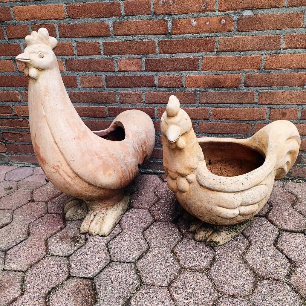2 Unieke Grote terracotta kippen, Tuin en Terras, Ophalen