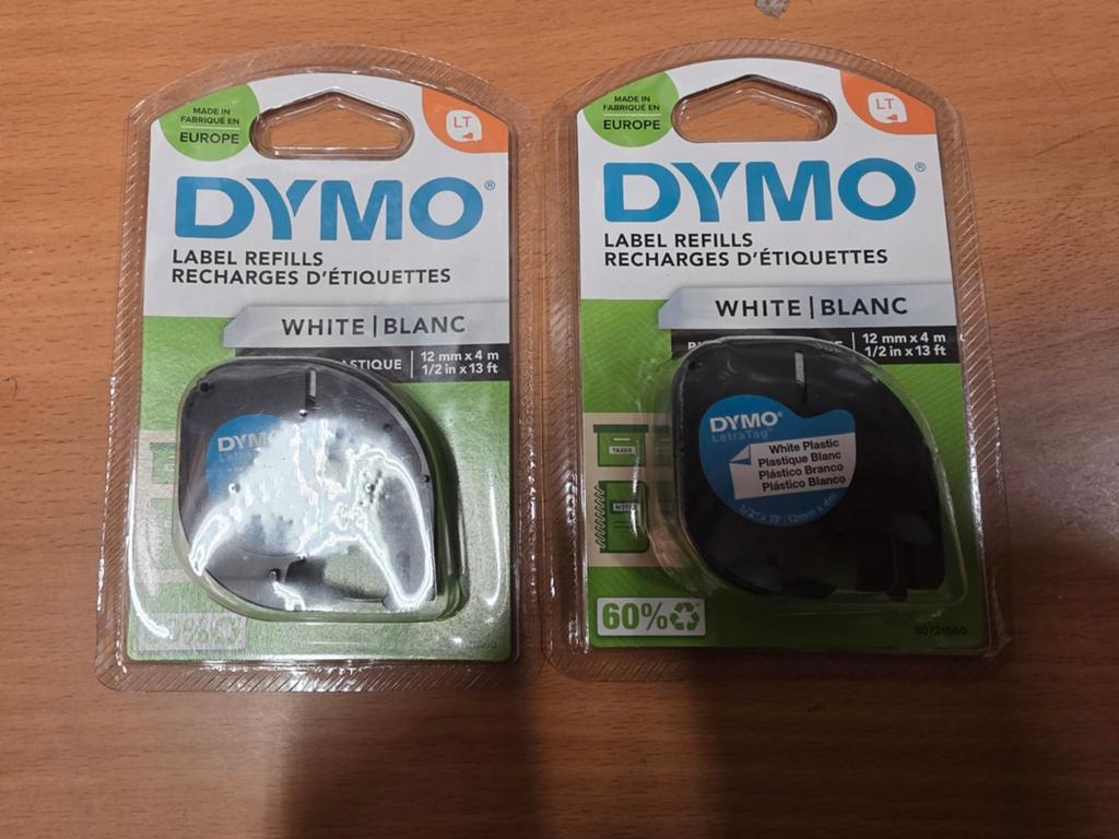 2x Dymo LetraTag Label Refills Wit Plastic 12mm x 4m, 2100 Ledeberg, Belgium, Dymo, Nieuw, Info@dymo.com