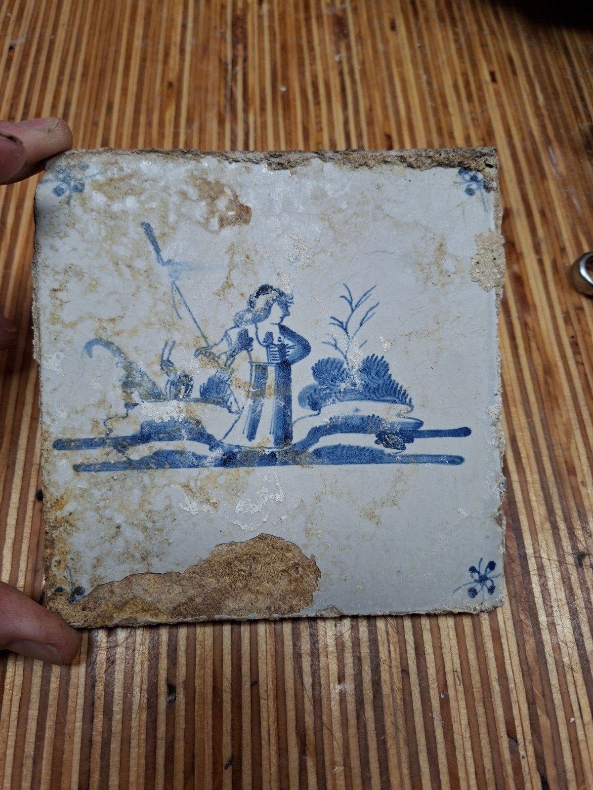 Antieke Delftse Blauwe Tegels uit 1700 - Blokzijl Vondst, Antiek en Kunst, Ophalen of Verzenden