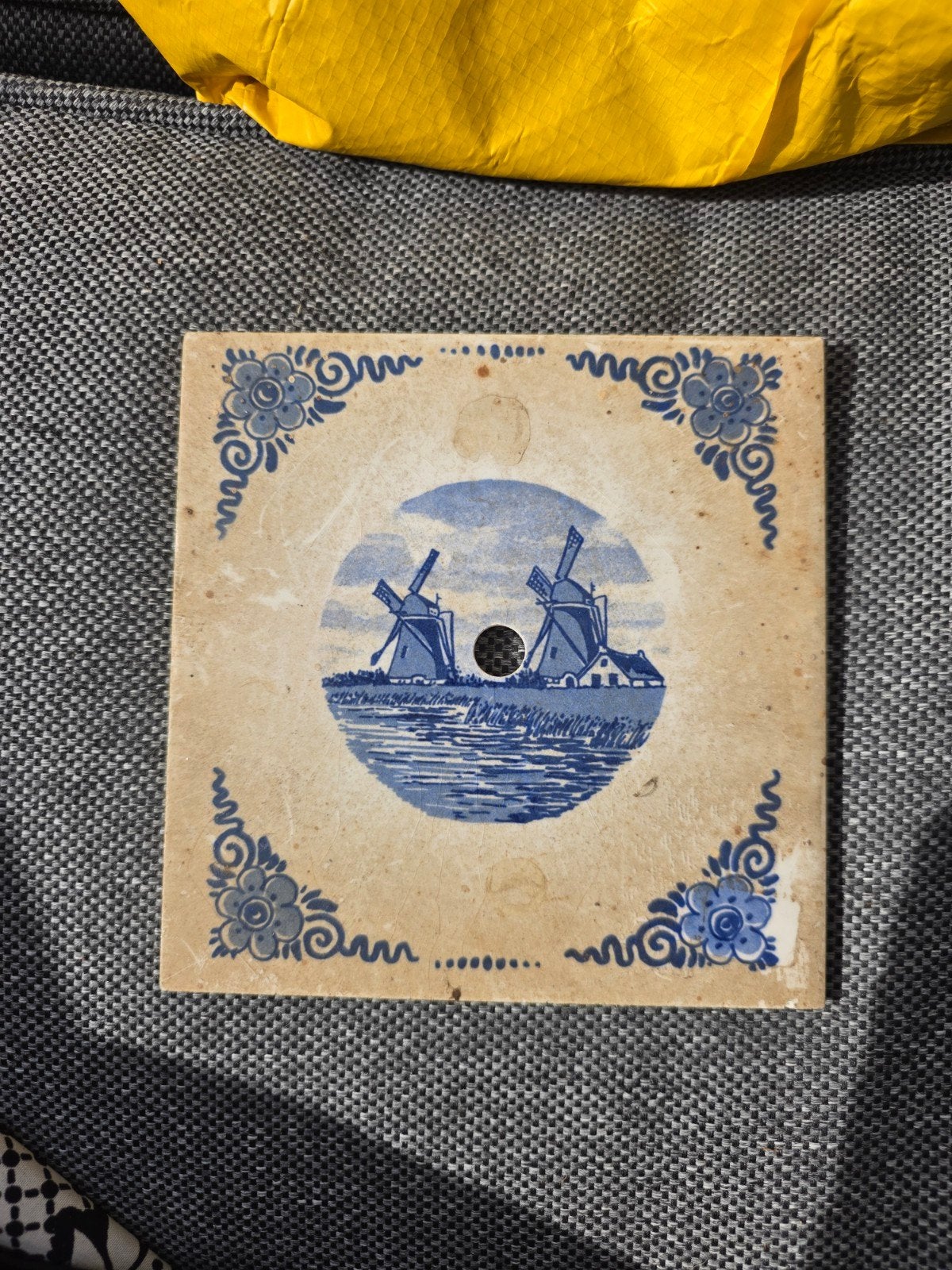 Vintage Delfts blauw tegeltje met molens, Ophalen of Verzenden