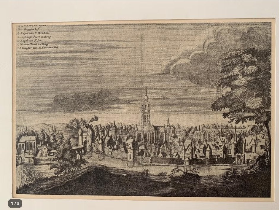 Breda ca. 1520 – Grote Kerk – Kasteel – Begijnhof, 25 cm, Overige technieken, Ophalen of Verzenden, 32 cm