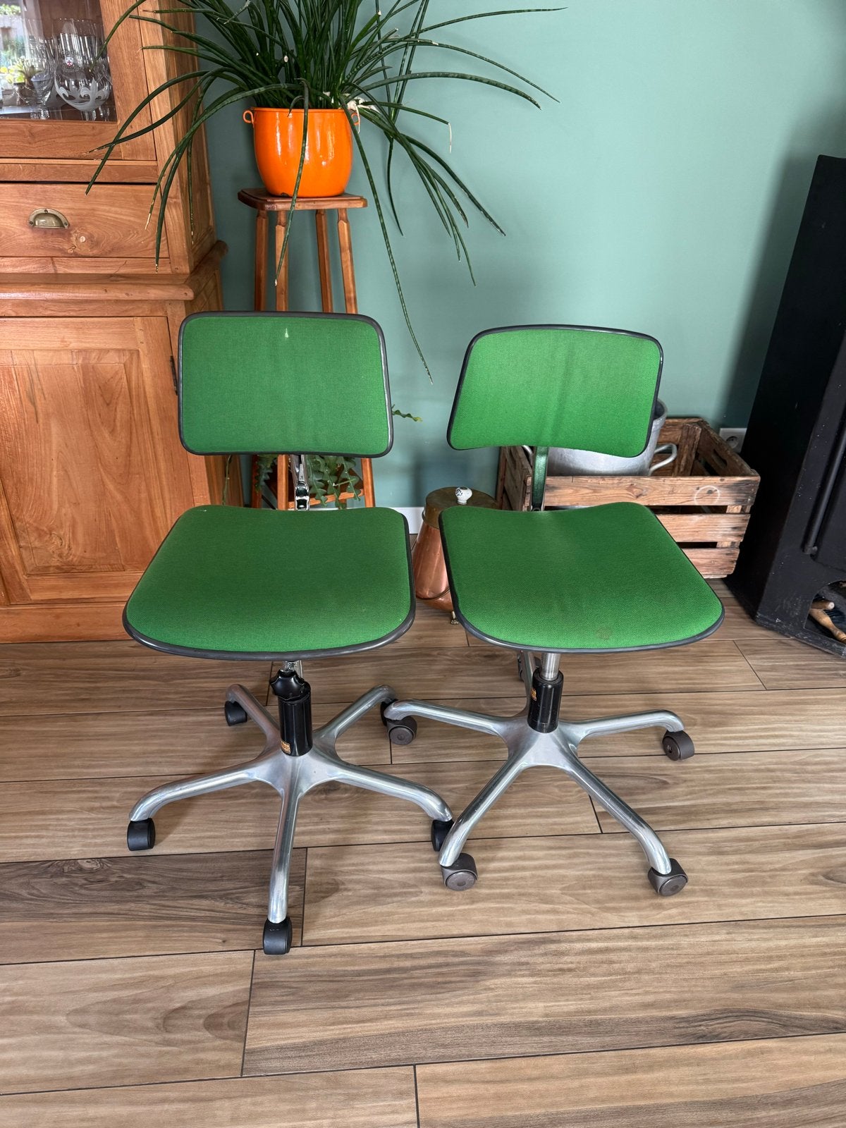 Vintage Groene bureaustoelen, Ophalen, Gebruikt, Groen, Bureaustoel