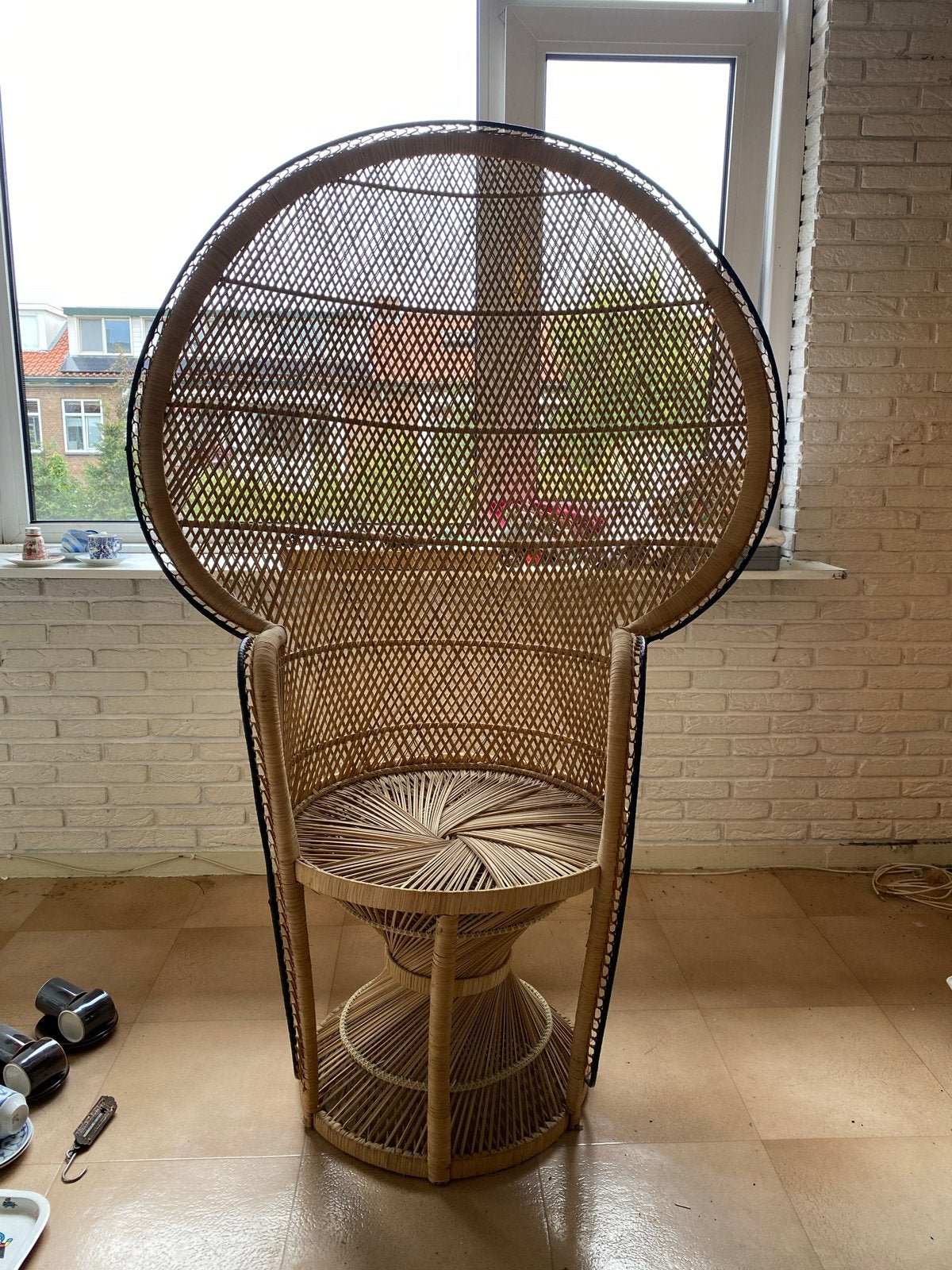 Vintage rotan pauwenstoel - 150cm hoog, Ophalen
