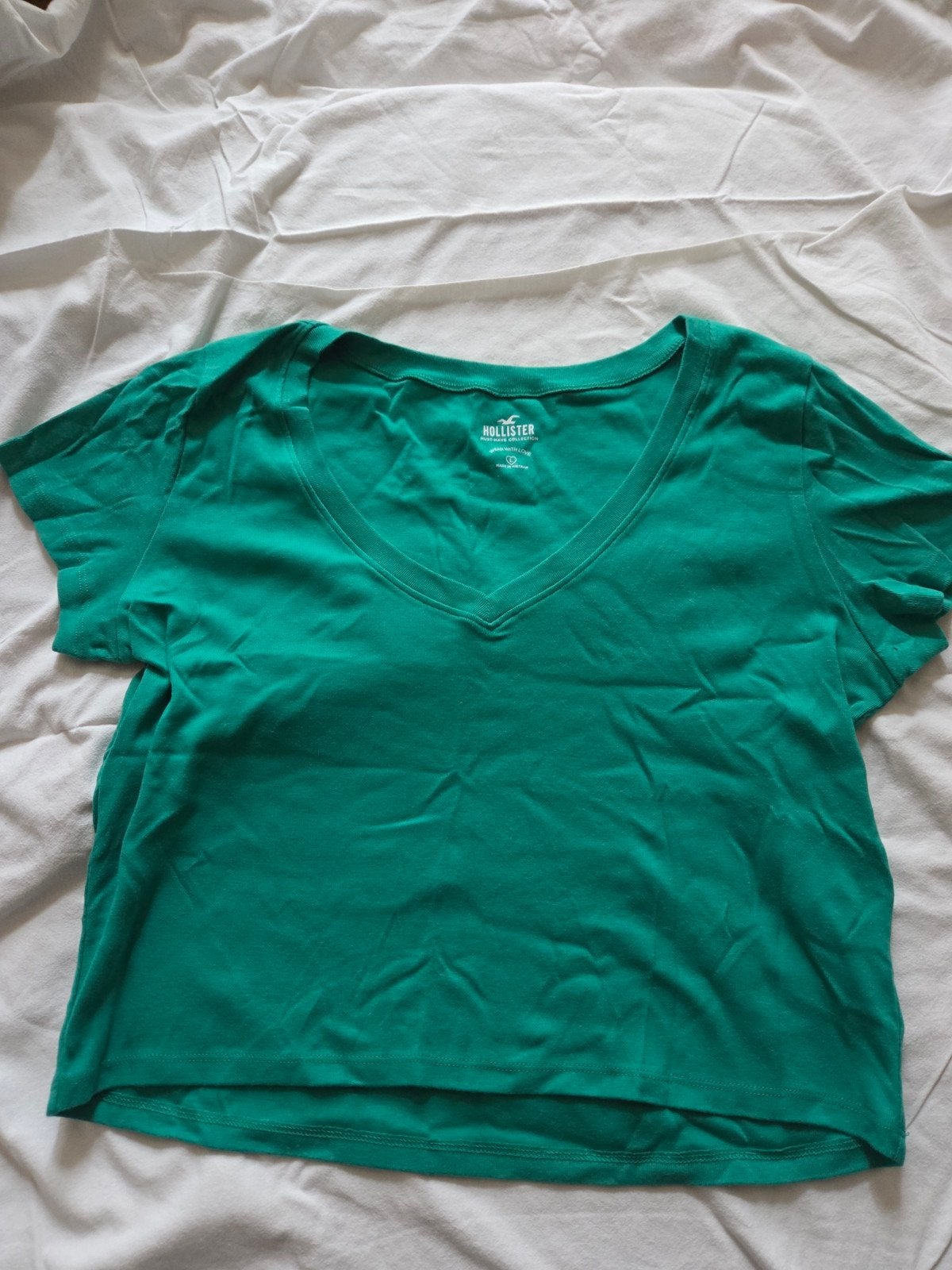 Hollister V-hals T-shirt - Groen - Maat L, Kleding | Dames, Maat 38/40 (M), Ophalen of Verzenden, Korte mouw, Gedragen