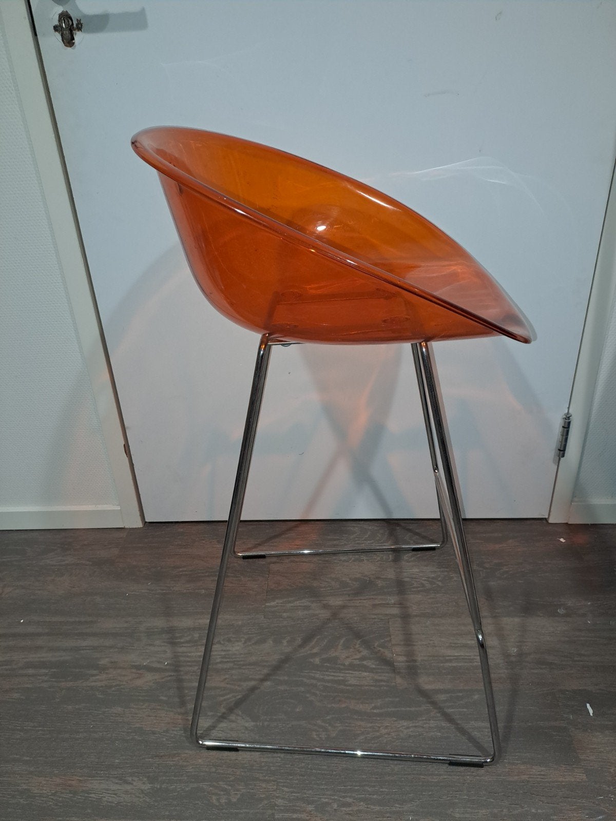 8x Pedrali Gliss 906 kruk - lage uitvoering - oranje, Ophalen, Met voetsteun, 60 tot 90 cm, Metaal
