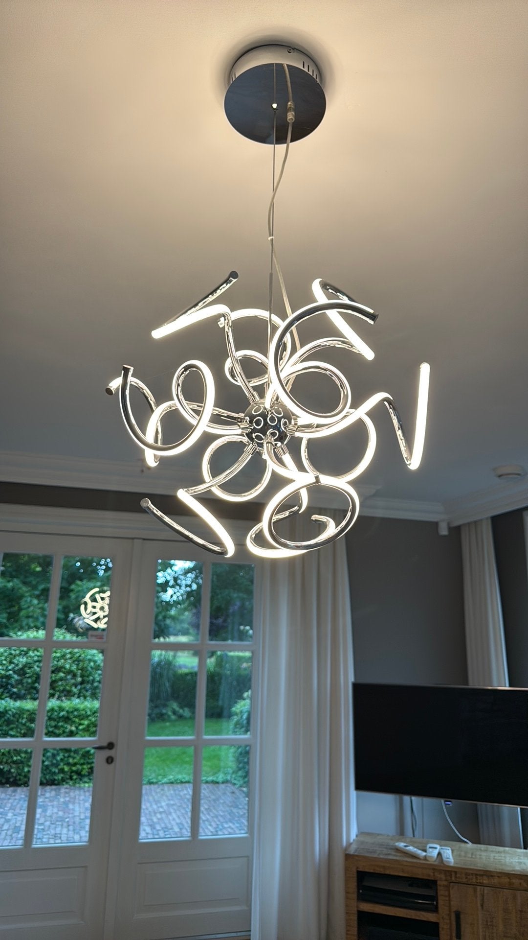 Moderne design hanglamp - Chroom spiraalvormig, Ophalen of Verzenden, Zo goed als nieuw, Metaal, Overige fittingen