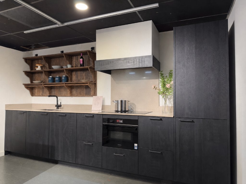 Showr keuken, Giethmen, composiet blad, incl apparaten, Huis en Inrichting, Ophalen, Zwart, Nieuw, Enkelwandige keuken