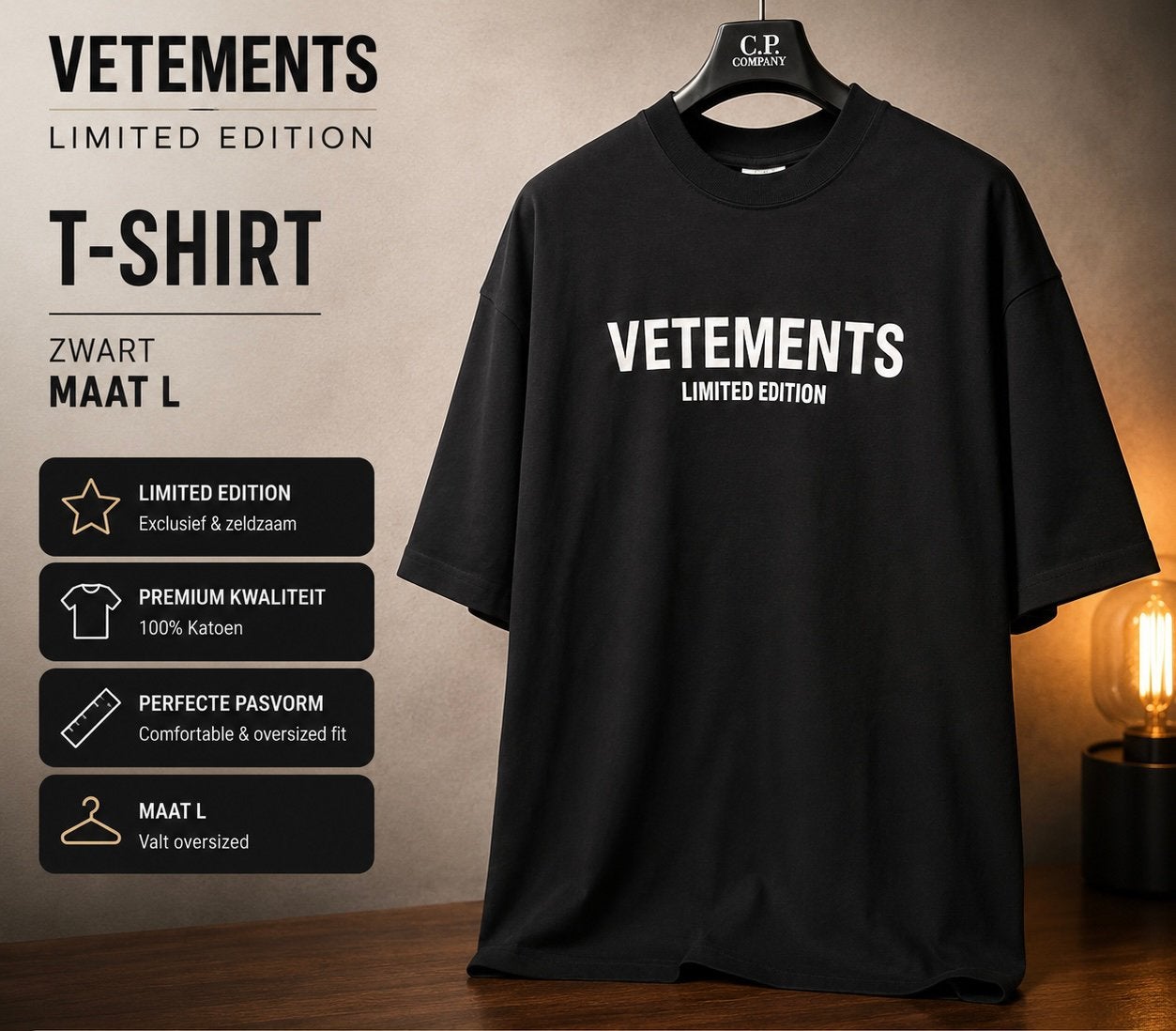 Vetements T-Shirt | Zwart | Limited Edition | Maat L, Ophalen, Zo goed als nieuw, Maat 52/54 (L), Zwart