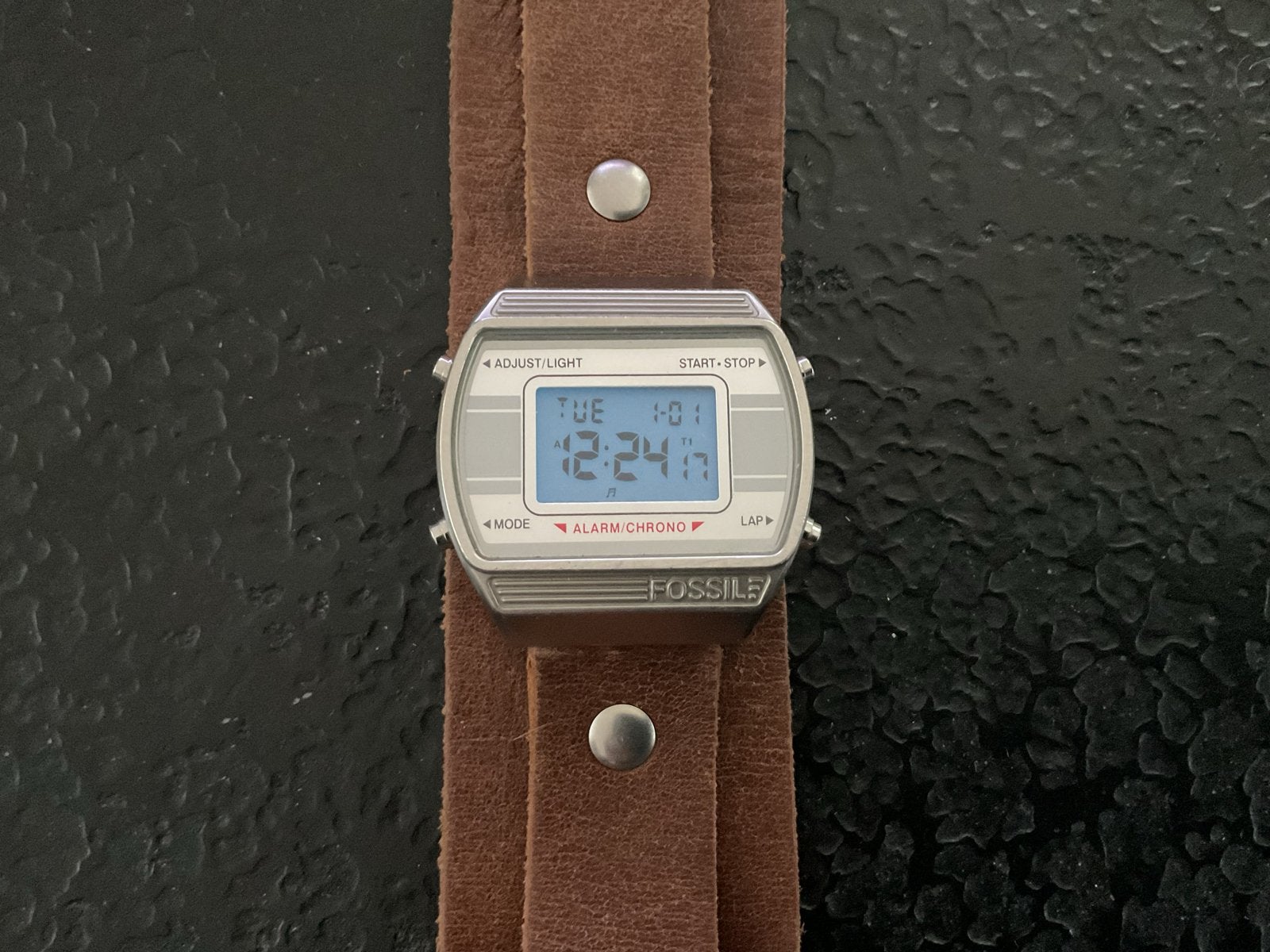 FOSSIL Digital Alarm Chrono Horloge JR-8857 Retro 38mm, Overige merken, Staal, Polshorloge, Ophalen of Verzenden