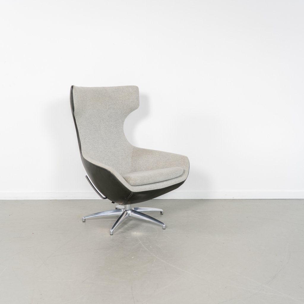 1x Leolux Caruzzo Fauteuil + Hocker Grijs Stof/Leer - Chroom, Huis en Inrichting, Fauteuils, Niet ingevuld, Leer, Niet ingevuld