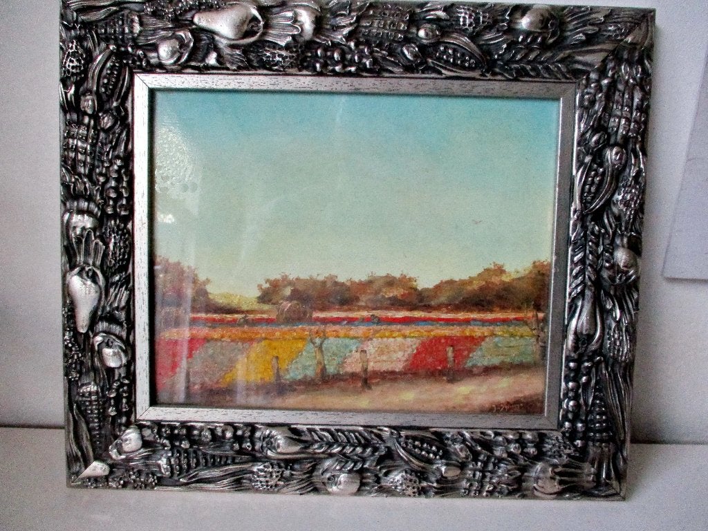 Schilderij Jan Sijpestijn olieverf Bollen bollenvelden, Ophalen of Verzenden, Hout, Olieverf, Landschap