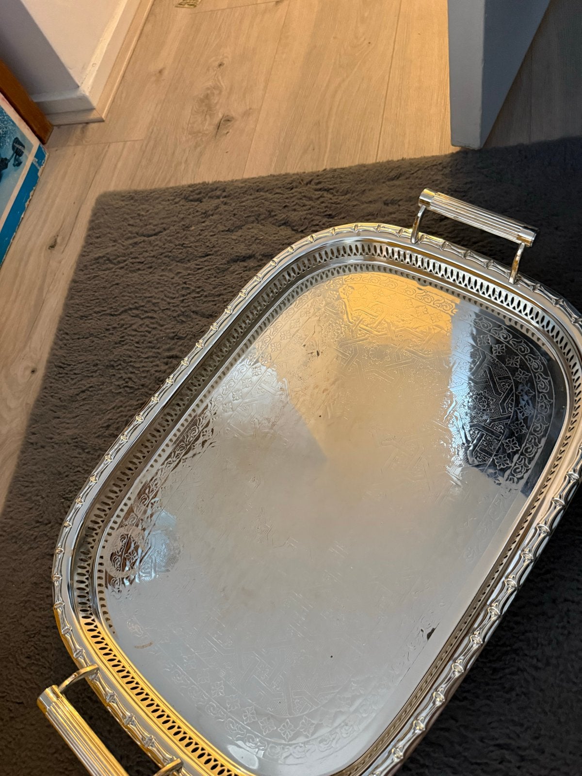 Grote zilverkleurige dienblad met handvatten, Ophalen of Verzenden