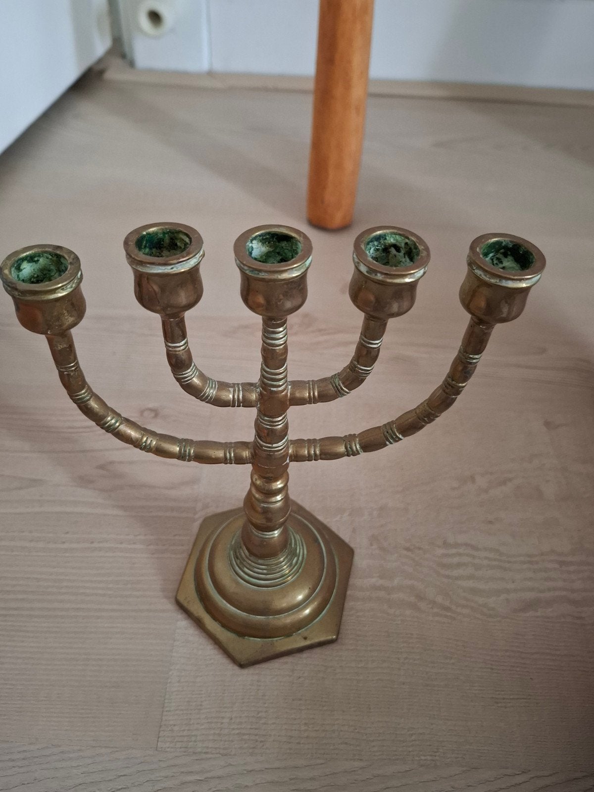 Vintage Koperen Menorah Kandelaar - 5 Armen, Antiek en Kunst, Antiek | Kandelaars, Ophalen of Verzenden