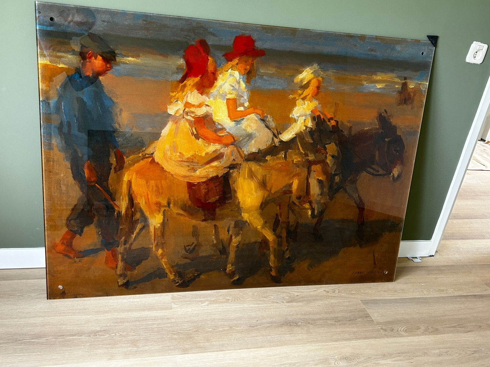Schilderij kinderen ezelte rijden op het strand, Ophalen