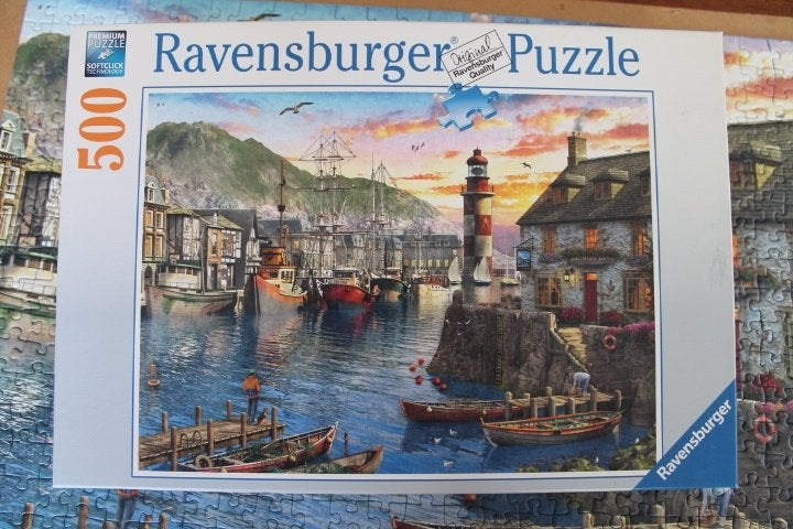 Ravensburger Sunrise by the Port Ochtend Haven legpuzzel 500, Ophalen of Verzenden, 500 t/m 1500 stukjes, Gebruikt, Legpuzzel