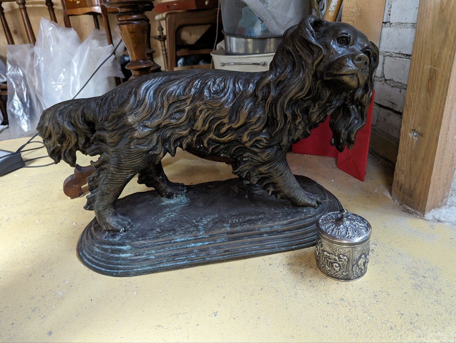 Antiek Bronzen Hond Beeld - Cavalier King Charles Spaniel, Ophalen