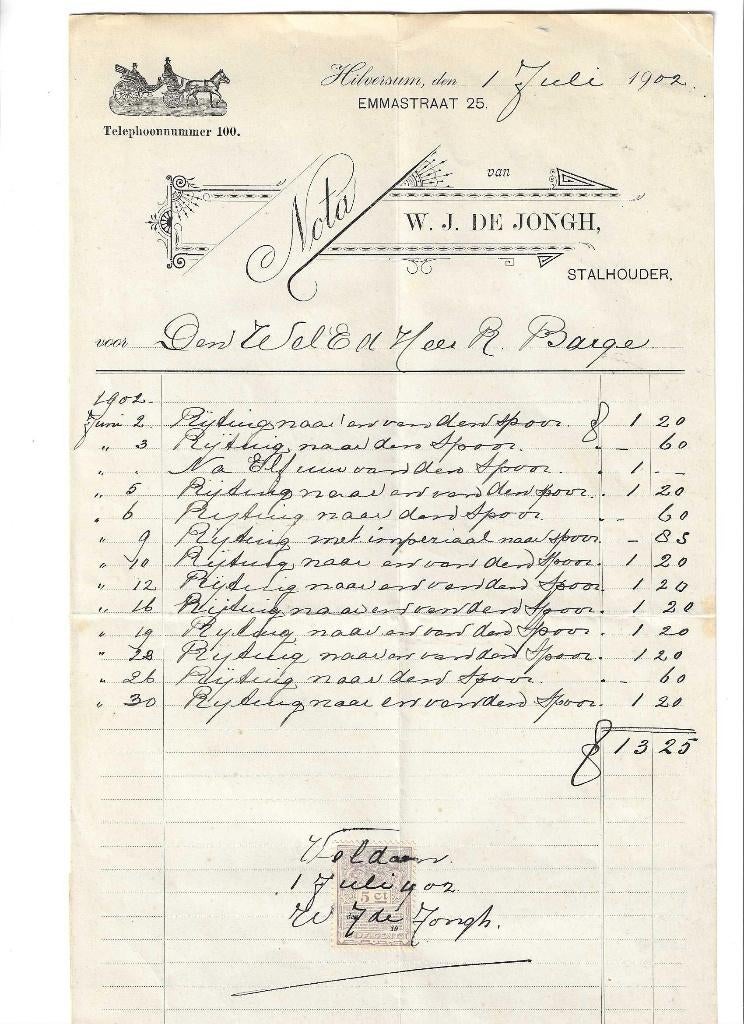 hilversum  1902  stalhouder  de jongh sign. briefhoofd karos, Verzenden
