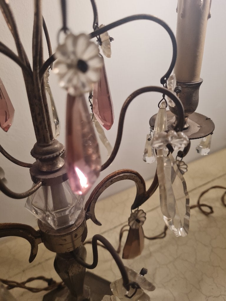 Antieke girandoles, tafellampen o.a. roze kristal p/st 89.95, Ophalen of Verzenden
