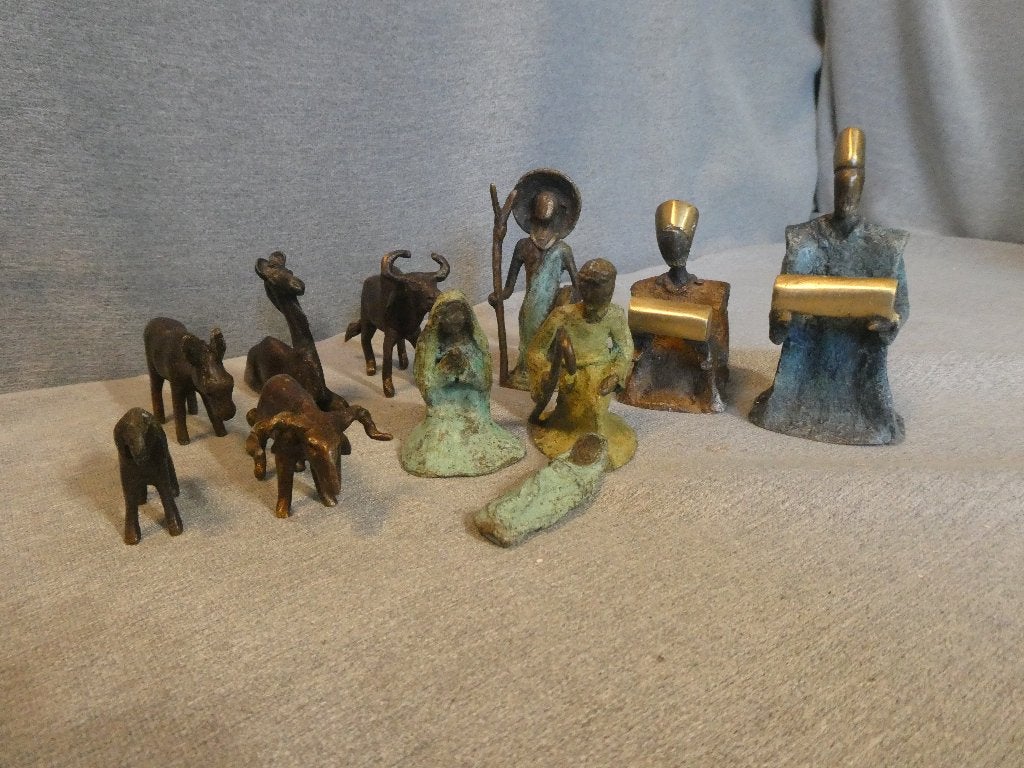 Handgemaakte bronzen kerstgroep afkomstig uit Burkina Faso, Ophalen of Verzenden, Gebruikt