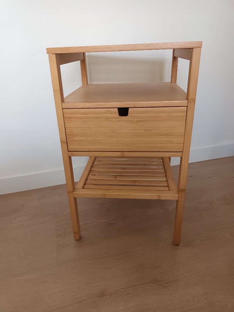 Nachtkastje bamboe Ikea Nordkisa - Zo goed als nieuw, Ophalen, Overige materialen, Minder dan 45 cm, 55 tot 70 cm