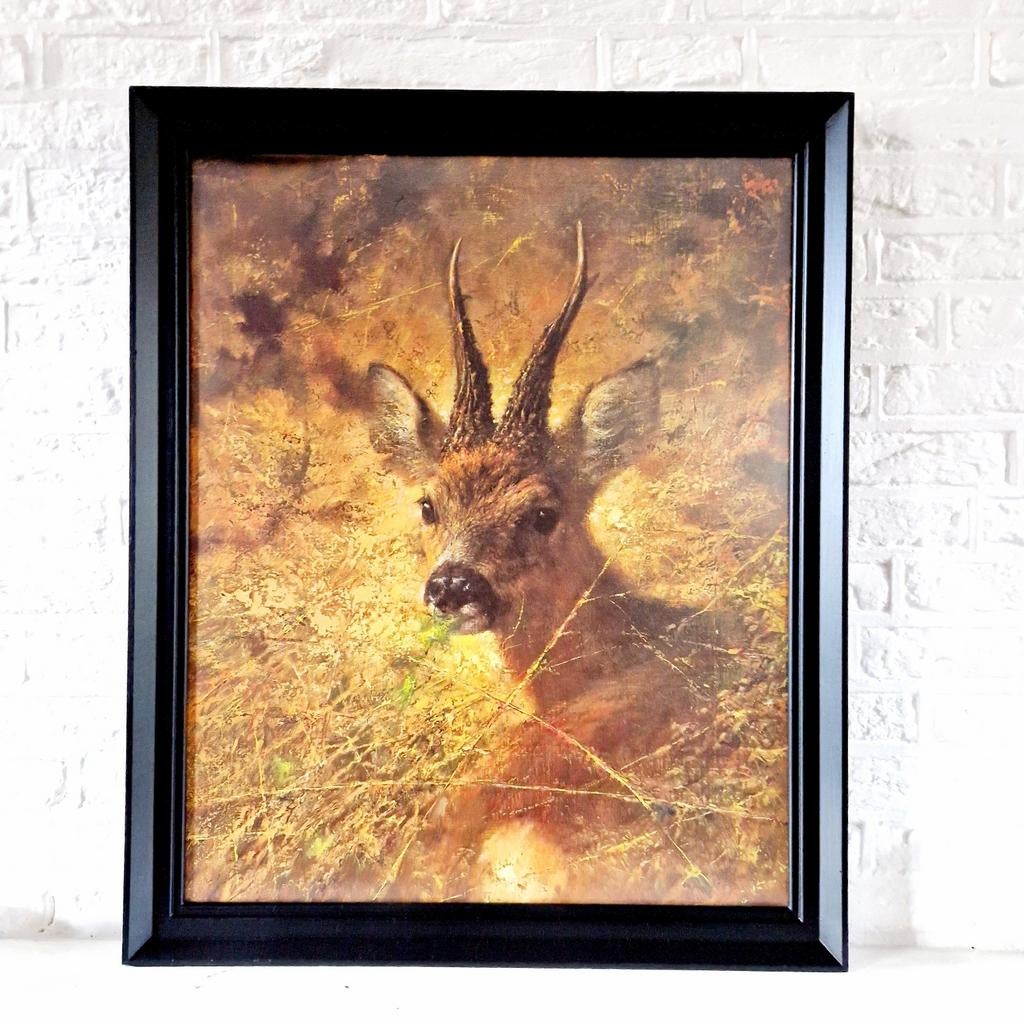 Schilderij hert, Antiek en Kunst, Kunst | Schilderijen | Klassiek, Ophalen