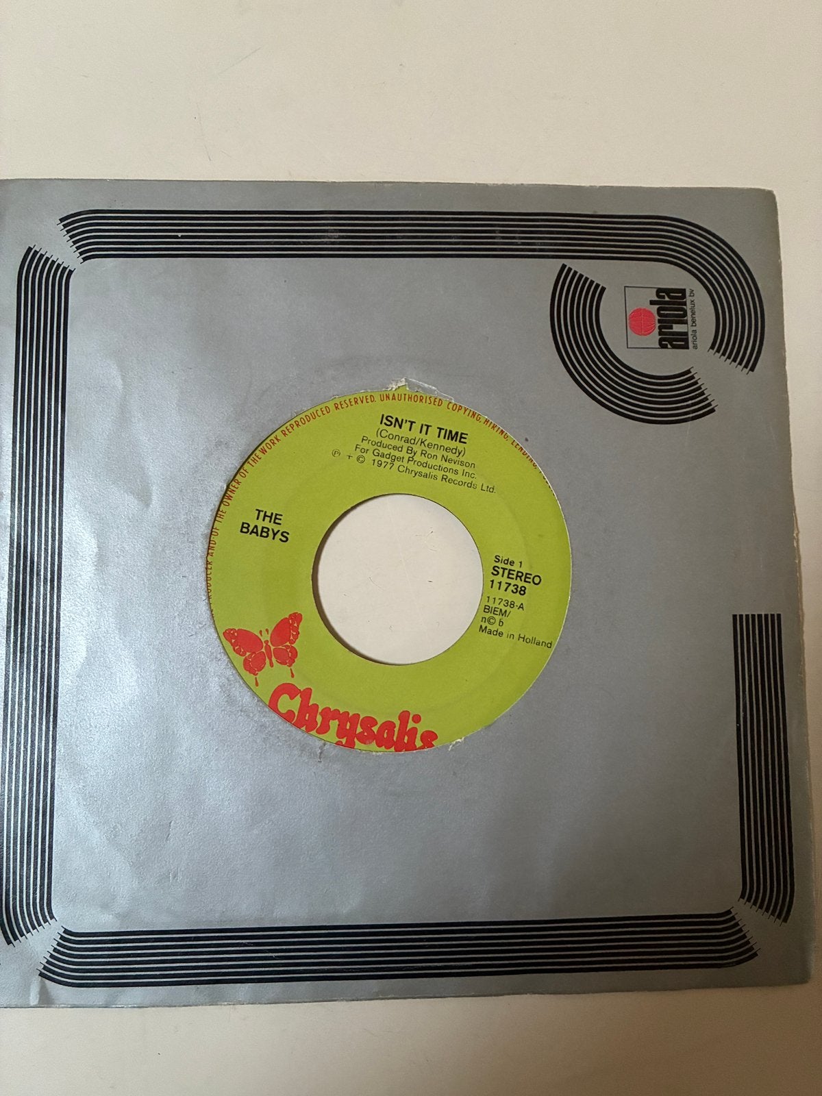 Single 45 toeren The Baby’s - Isn’t it time, 1 speler, Ophalen of Verzenden, Zo goed als nieuw, Vanaf 3 jaar