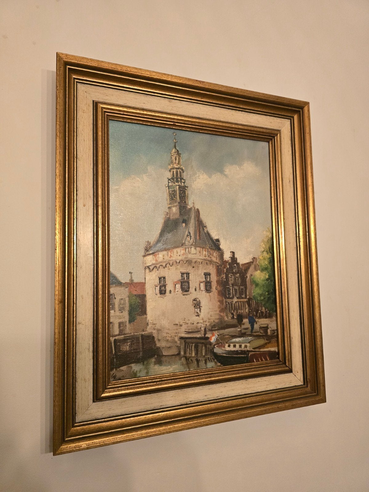 Schilderij Hoofdtoren Hoorn, Doek, Realistisch, Ophalen of Verzenden, Olieverf