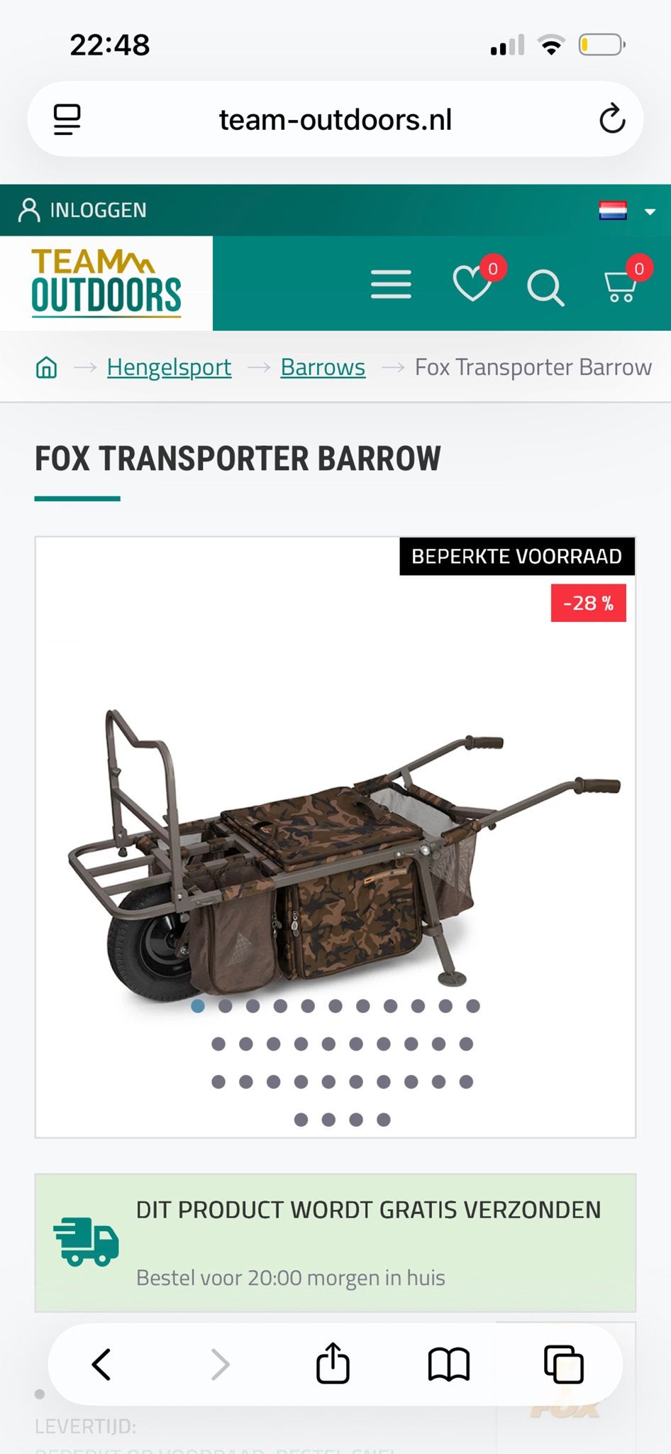 Fox Transporter Barrow - Viskar voor al je visspullen, Watersport en Boten, Ophalen, Zo goed als nieuw, Overige typen