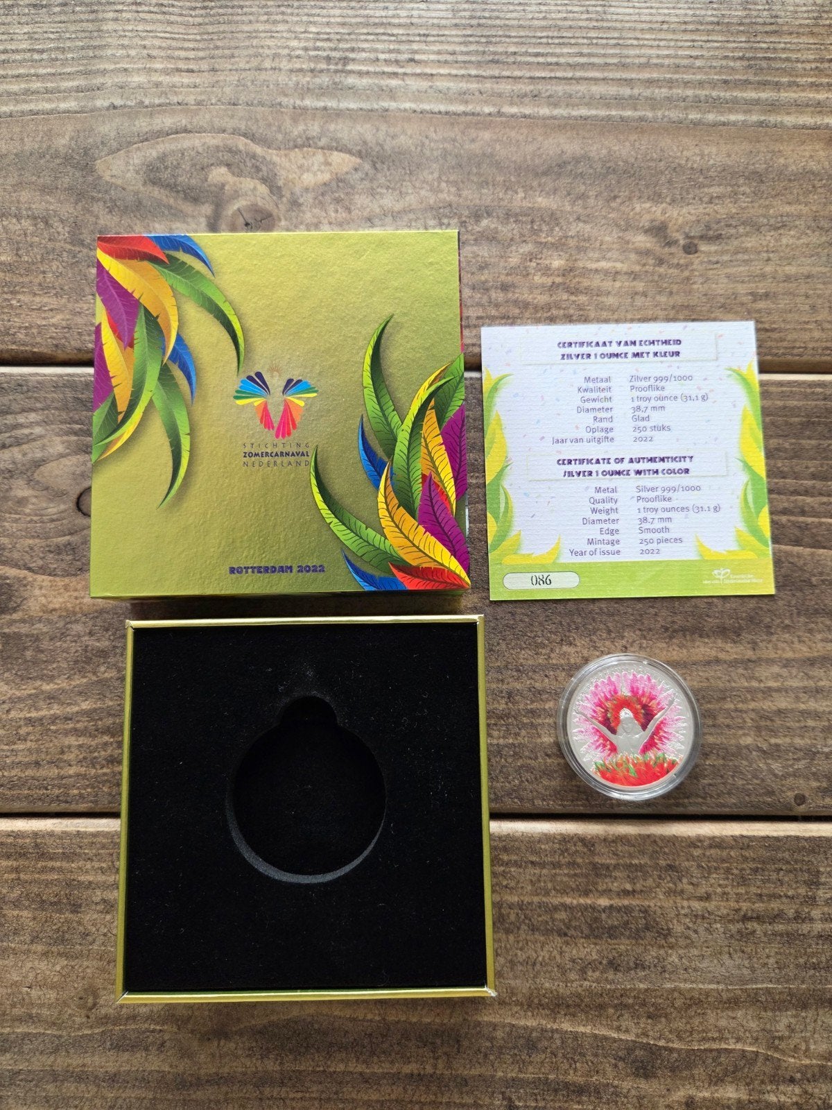 Zilveren munt zomercarnaval Rotterdam proof certificaat, Ophalen of Verzenden
