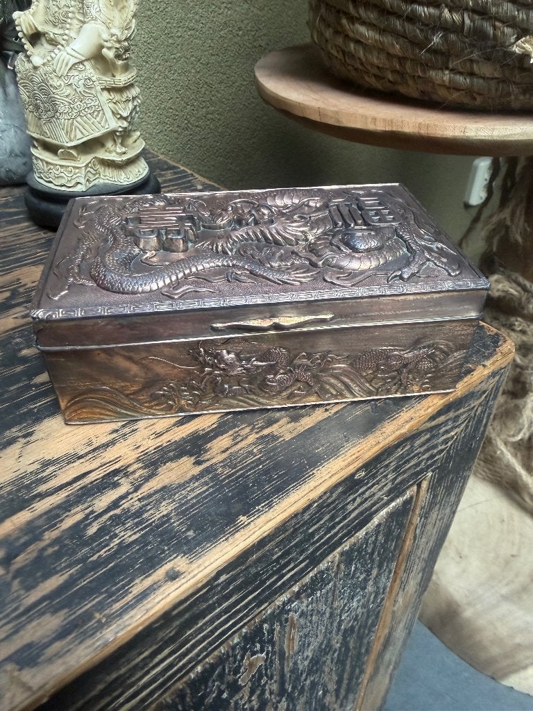 Chinees japans vintage brons verzilverd doosje Chinese draak, Zilver, Handgemaakt, Doos, Ophalen of Verzenden