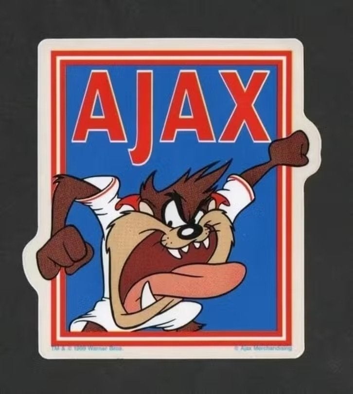 Sticker Ajax Amsterdam Voetbal Tasmanian Devil Looney Tunes., Ophalen of Verzenden, Zo goed als nieuw