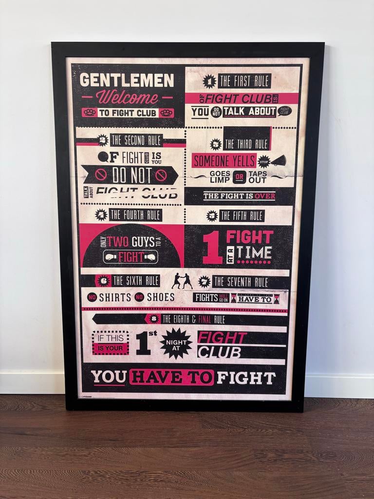 Fight Club poster in lijst 97,5x67 cm, Ophalen, Gebruikt, Foto of Poster, 75 cm of meer