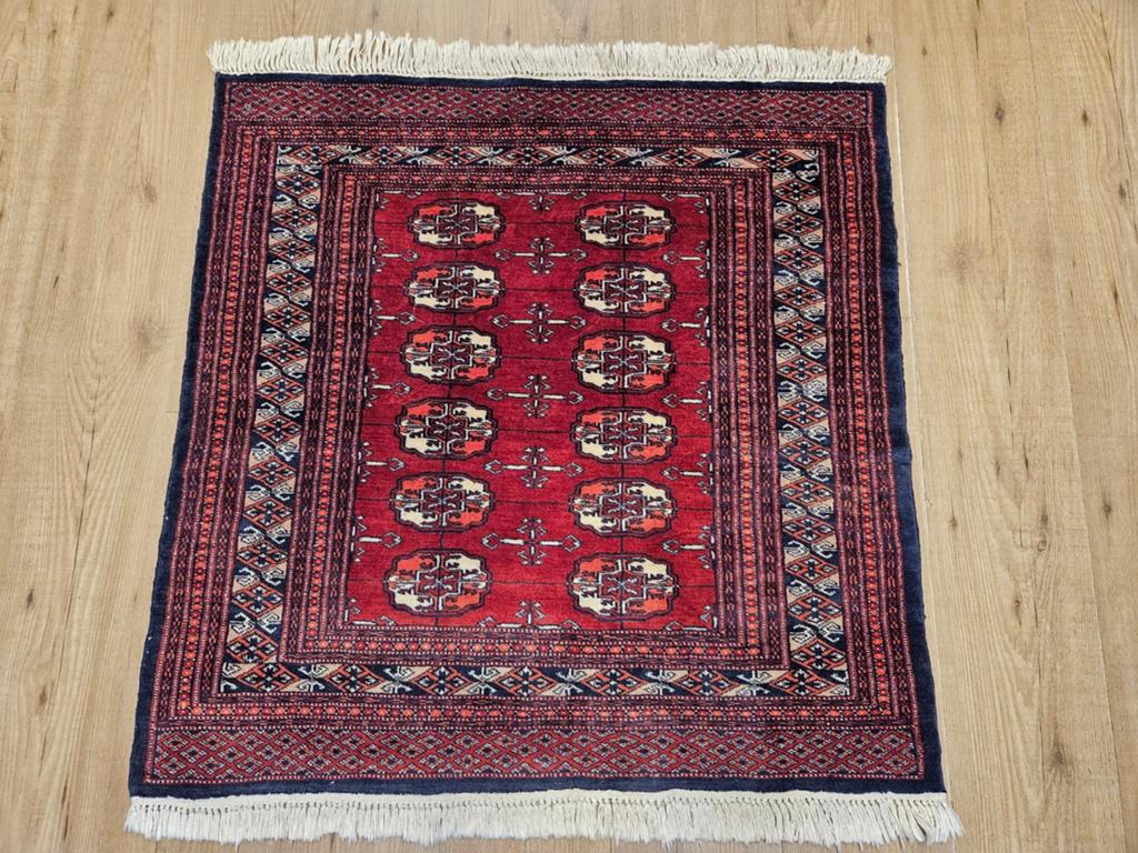 Vintage handgeknoopt oosters tapijt bochara 103x94, Info@SlatsAntiek.nl, Tweedehands, 100 tot 150 cm, Perzisch