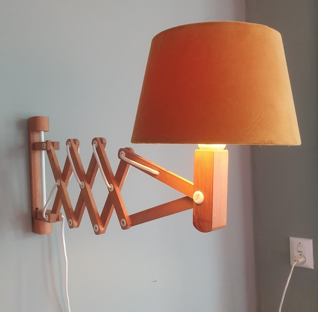 vintage schaarlamp - jaren 80. Model SAX. Ikea. Velours kap, Huis en Inrichting, Lampen | Wandlampen, Ophalen of Verzenden, Gebruikt