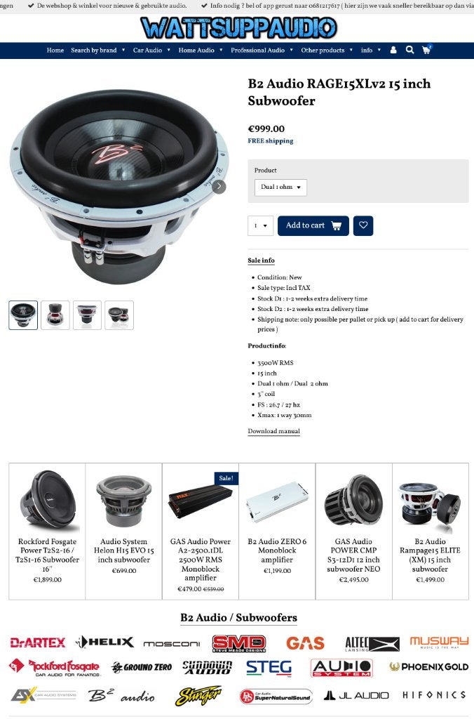 B2 Audio RAGE15XLv2 15 inch Subwoofer 3500W RMS, Auto diversen, B2, ., Nieuw, Ophalen of Verzenden