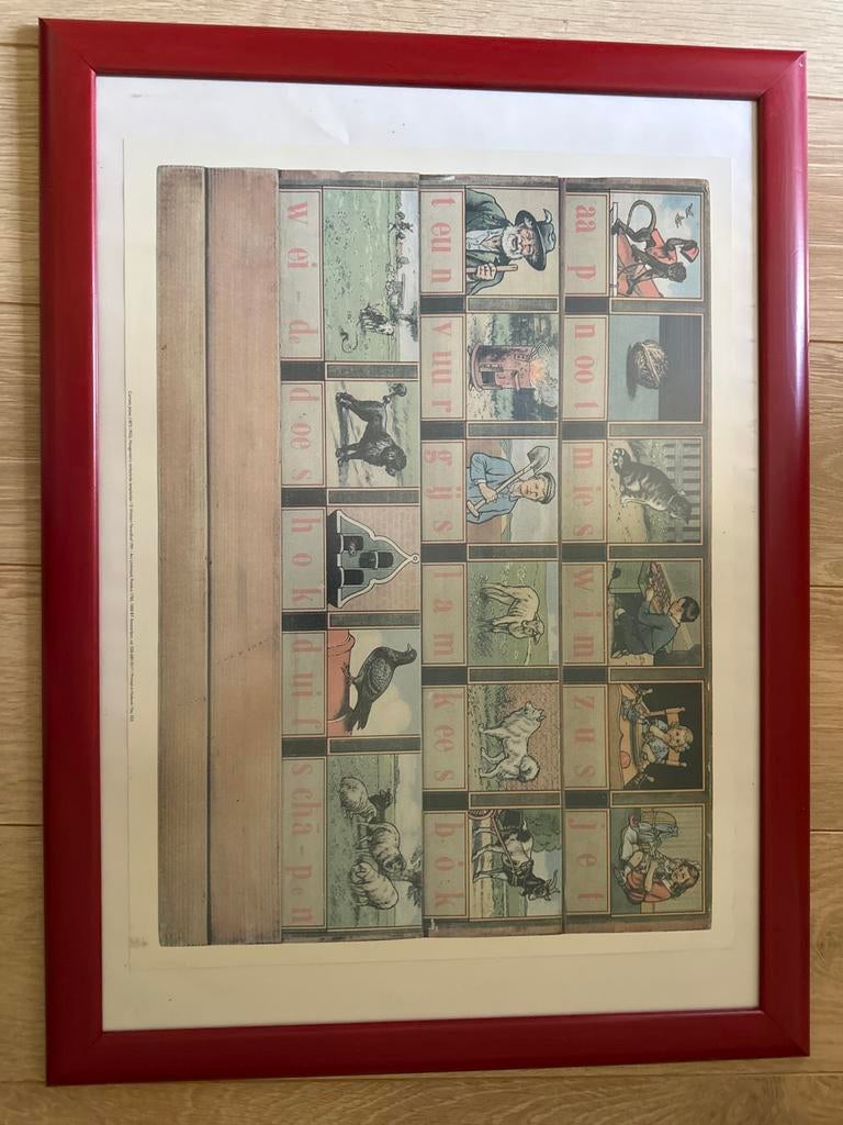 Vintage Aap Noot Mies schoolplaat (57x77 cm), Antiek en Kunst, Antiek | Schoolplaten, Ophalen, Overige thema's