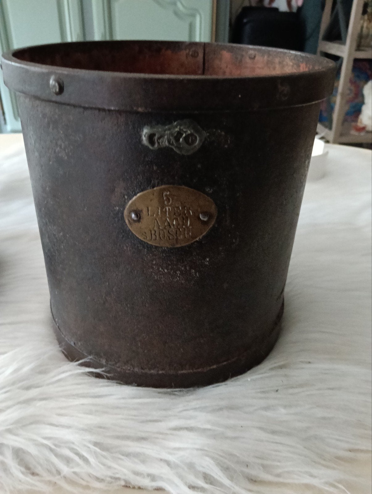 Antieke 5 Liter Maatbeker - IJzeren Emmer, Ophalen