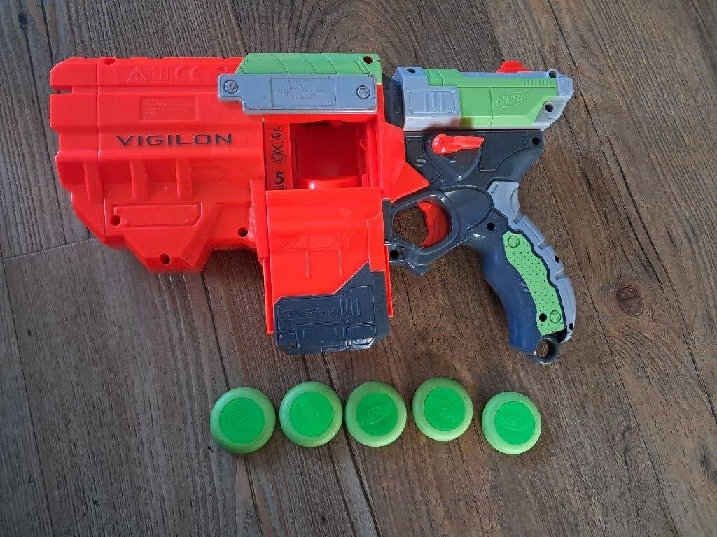 NERF Vortex Vigilon met 5 discs, Ophalen of Verzenden, Gebruikt