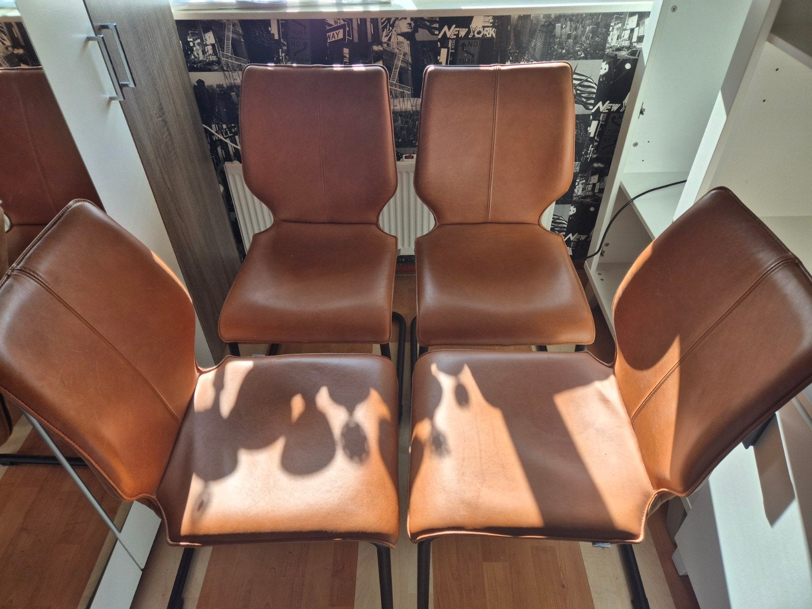 4 Luna eetkamerstoelen Bree's New World, Ophalen, Bruin, Nieuw, Leer