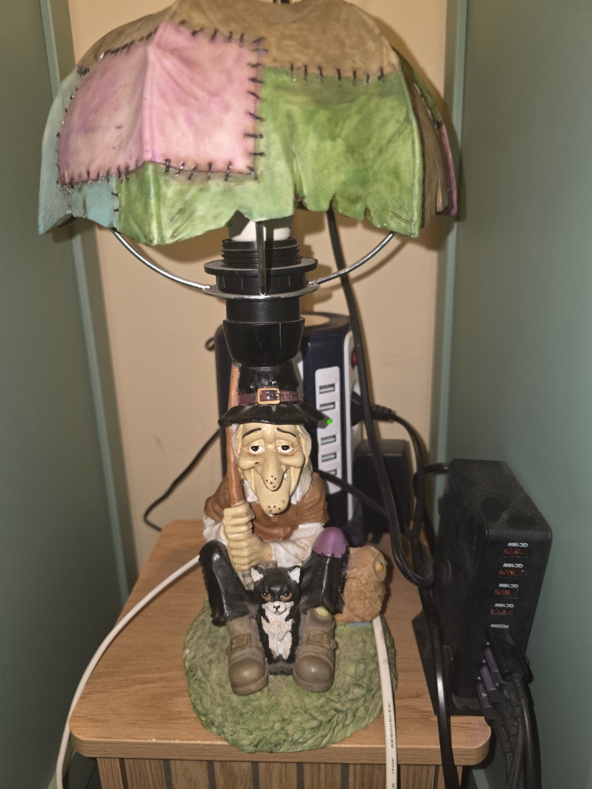 Vintage Heksenlamp met Kat en Uil, Met schakelaar, Gebruikt, Kunststof, Meerkleurig