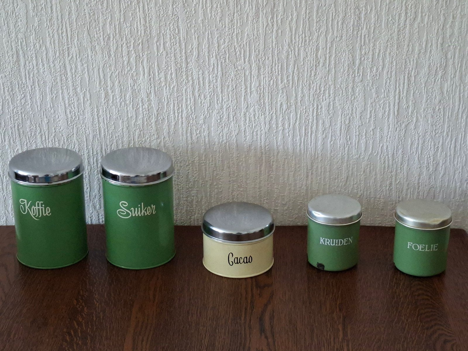Vintage voorraadblikken - Koffie, Suiker, Cacao, Kruiden,, Ophalen of Verzenden