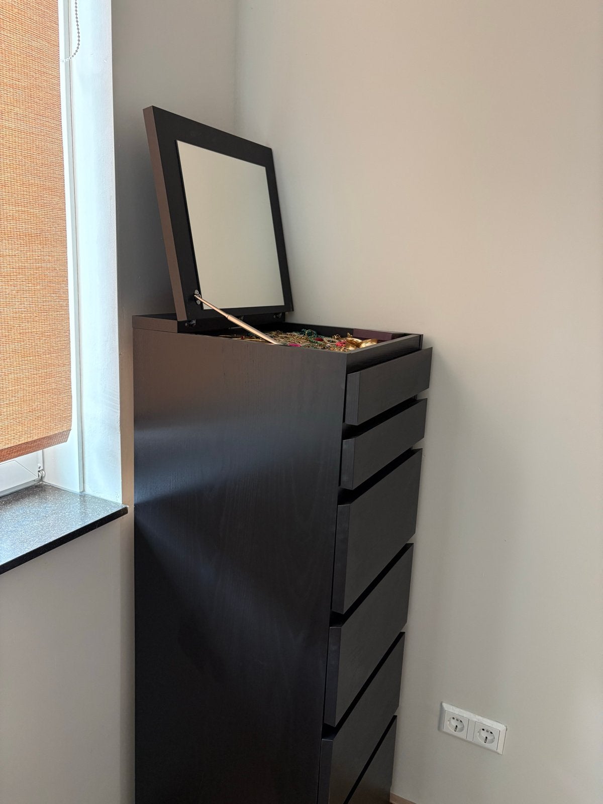 IKEA MALM ladekast zwartbruin met 6 lades en spiegel, Ophalen, Minder dan 50 cm, 5 laden of meer, 100 tot 150 cm