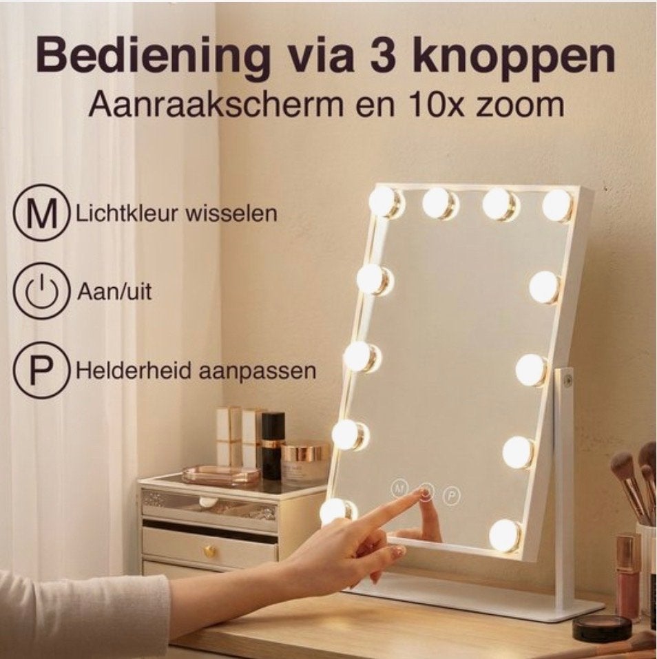 FENCHILIN Hollywood Make-up Spiegel met Verlichting - Wit, Ophalen, Minder dan 50 cm, Zo goed als nieuw, Minder dan 100 cm